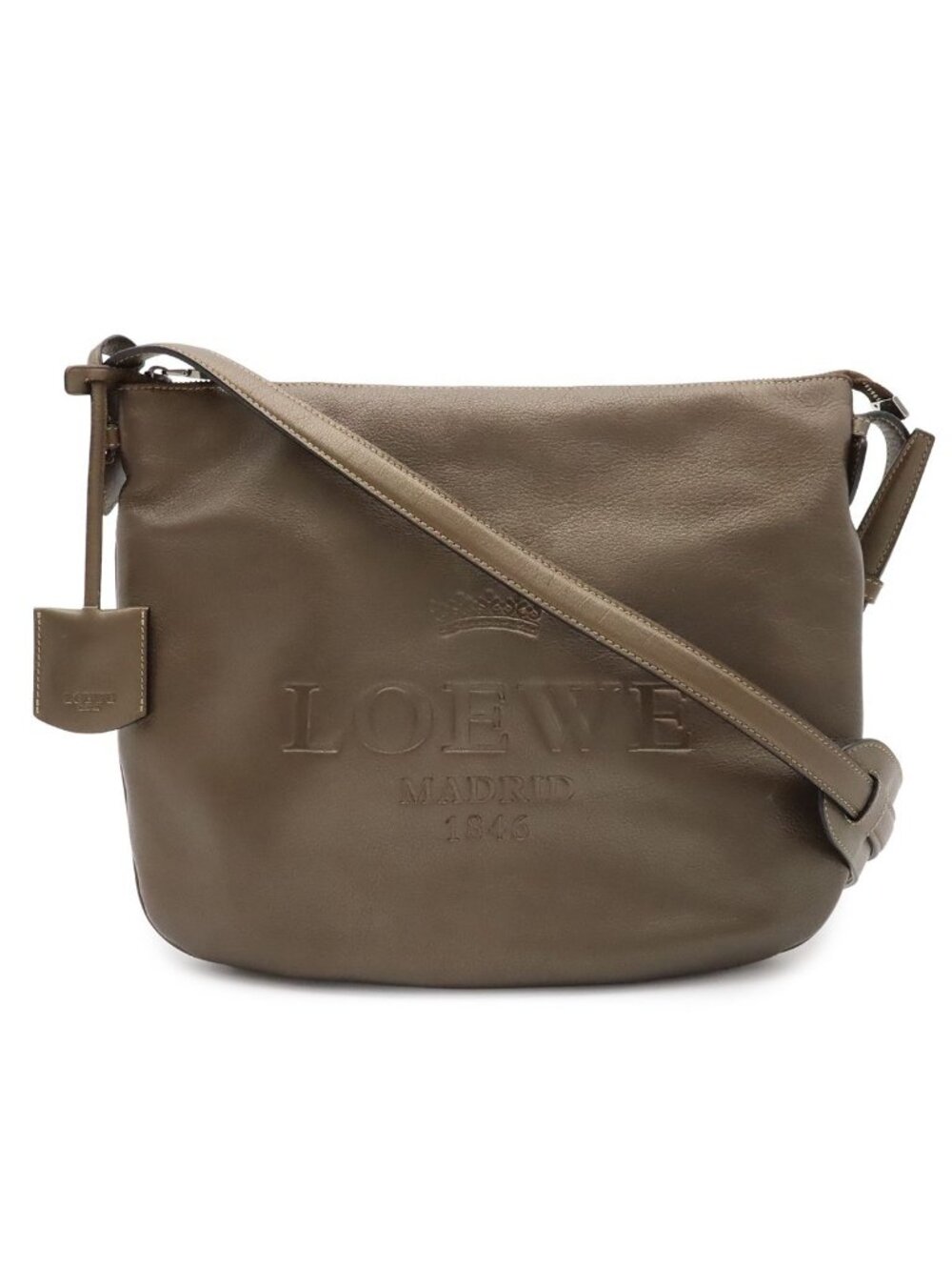 Loewe Heritage Logo Shoulder Bag Crossbody Metallic Leather Khaki Blanc Silver